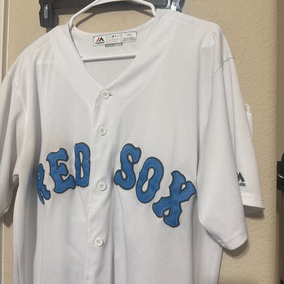 Majestic Red Sox Jersey Ted Williams #9 MLB Cool Base L White Lt Blue Throwback - Picture 3 of 7
